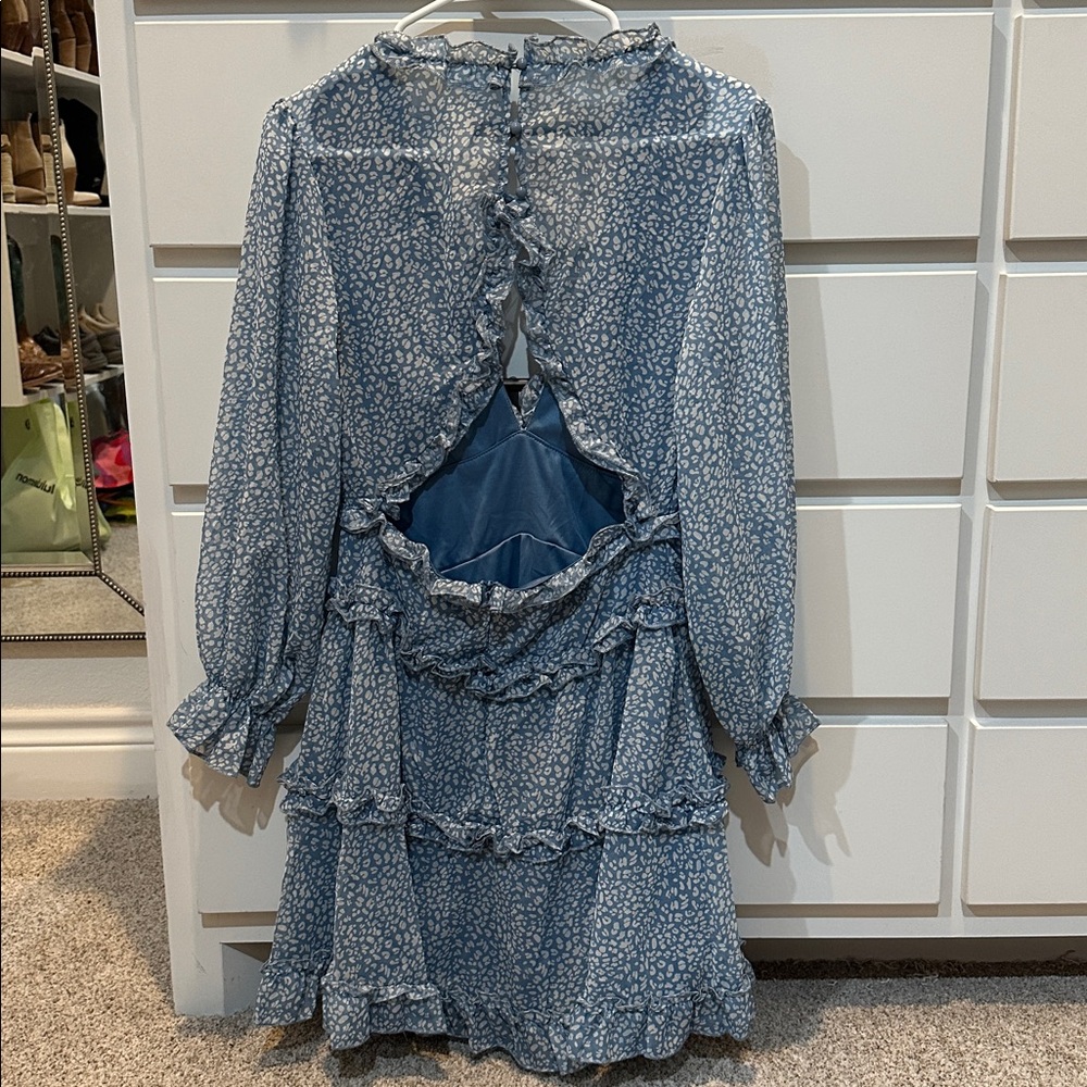 Dusty Blue Ruffle Dress - Picture 3 of 8